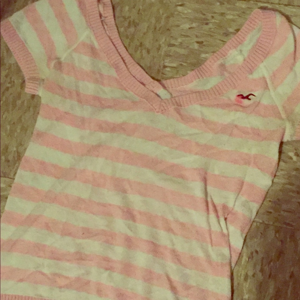 Hollister Pink and White Striped Shirt